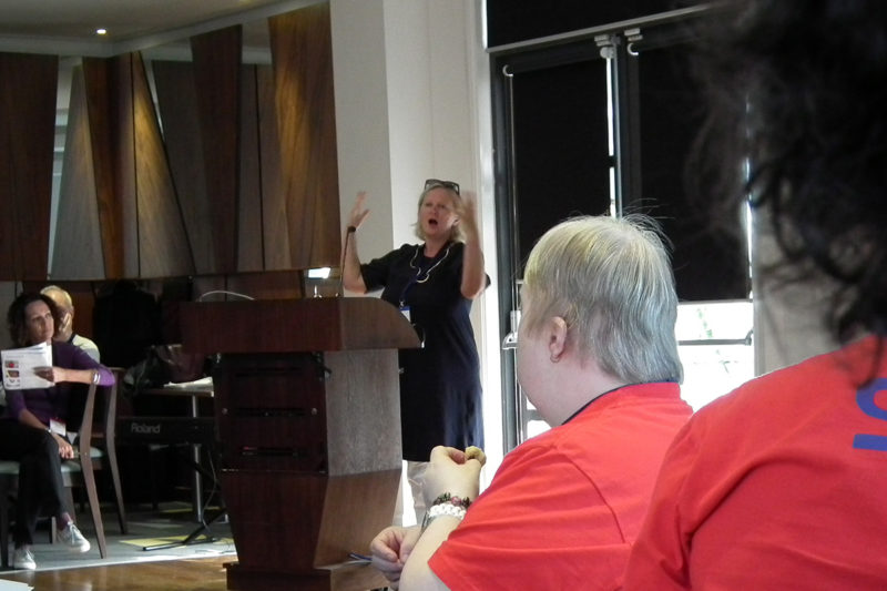 Photo of Jenny Sealey addressing the conference