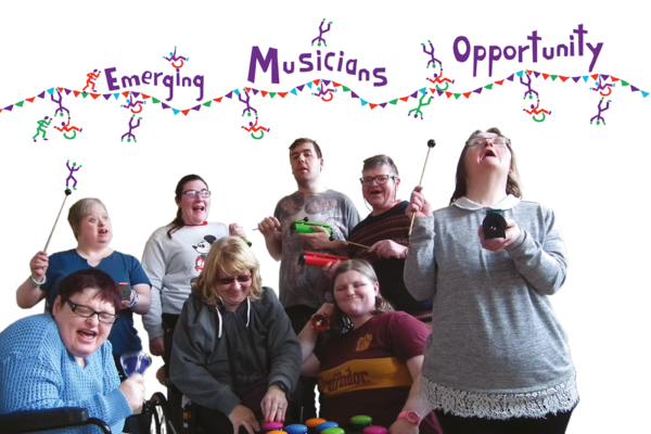photo of DIY artists making music with range of instruments with words 'Emerging Musicians Opportunity'