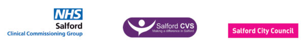 The logos of the funders who supported this work - NHS Salford CCG, Salford CVS and Salford City Council